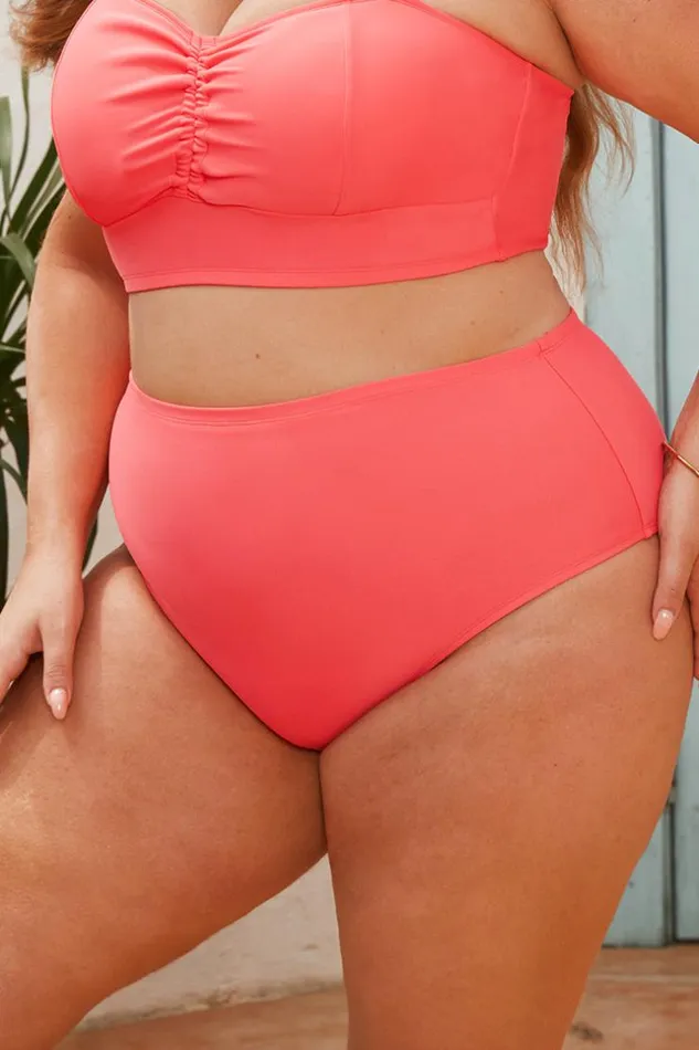 Women Plus Size and Curve Bikinis Cupshe Summer Of Love High Waist Plus Size Bottom Pink