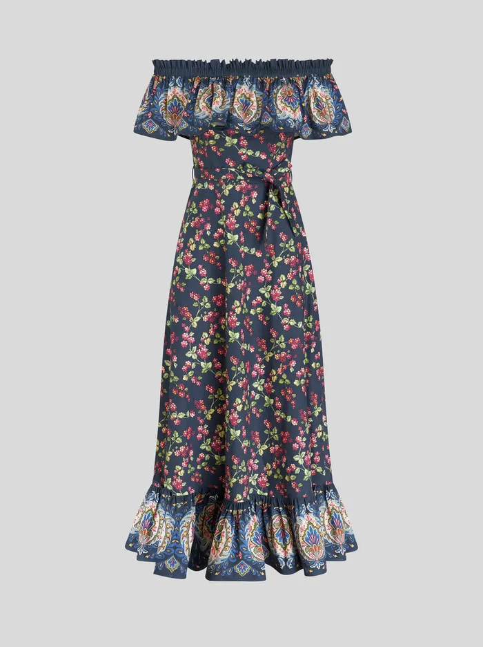 Women Printed Maxi Dress With Ruches Etro Dresses