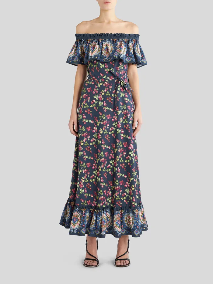Women Printed Maxi Dress With Ruches Etro Dresses