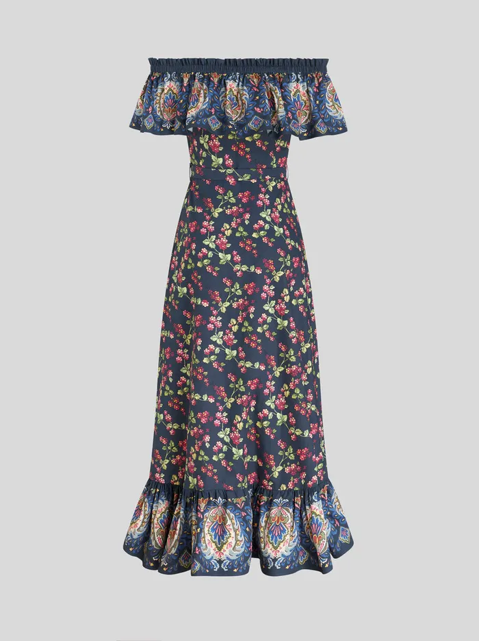 Women Printed Maxi Dress With Ruches Etro Dresses