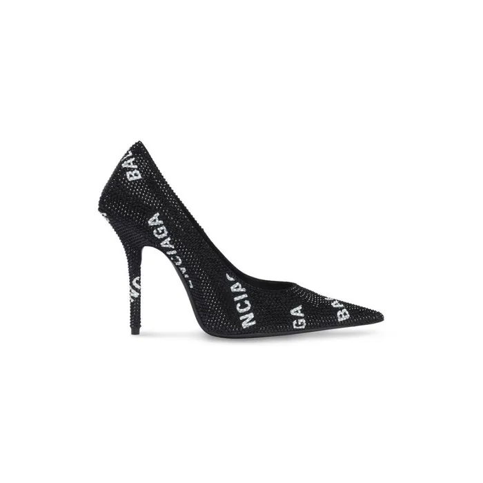 Women Pumps and Heels Balenciaga Square Knife 110mm Pump With Allover Logo Rhinestones In Black Women Pumps and Heels Balenciaga Square Knife 110mm Pump With Allover Logo Rhinestones In Black