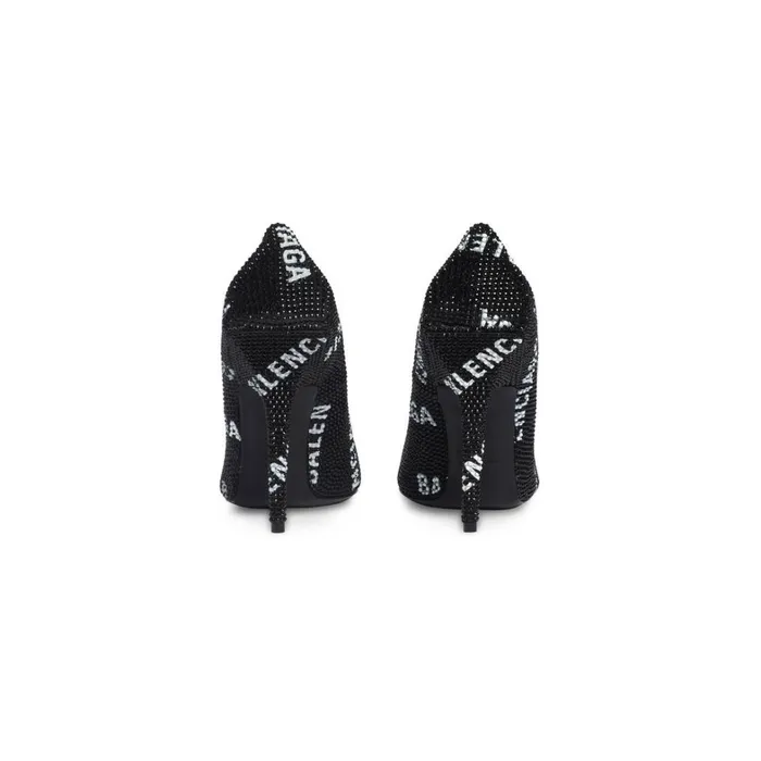 Women Pumps and Heels Balenciaga Square Knife 110mm Pump With Allover Logo Rhinestones In Black