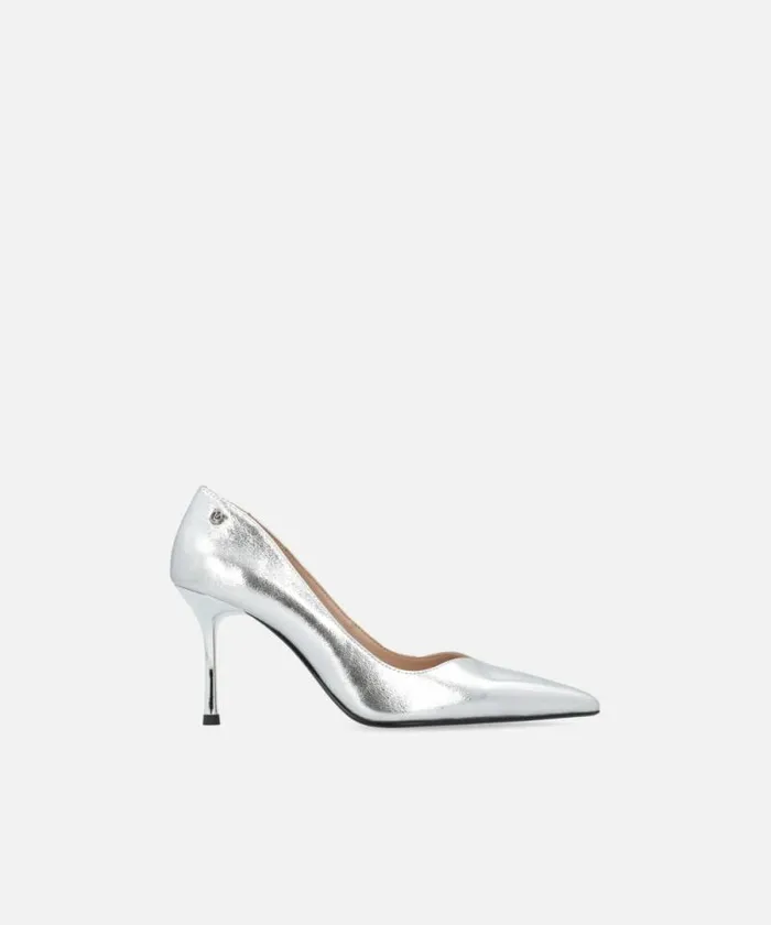 Women Pumps Pinko Pointedtoe Laminated Nappa Leather Shoes With Heel Silver