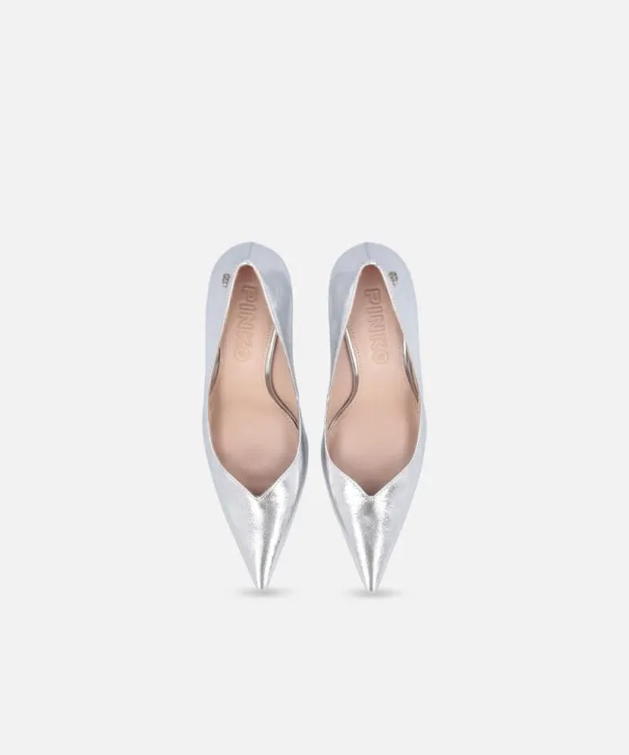 Women Pumps Pinko Pointedtoe Laminated Nappa Leather Shoes With Heel Silver Women Pumps Pinko Pointedtoe Laminated Nappa Leather Shoes With Heel Silver