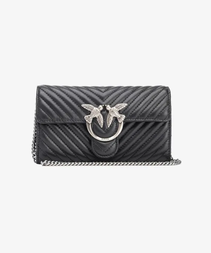 Women Purses Pinko Love Bag One Wallet Chevron Blackold Silver