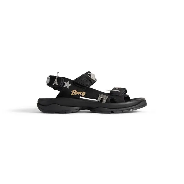 Women Sandals and Mules Balenciaga Tourist Sandal With Pins In Black