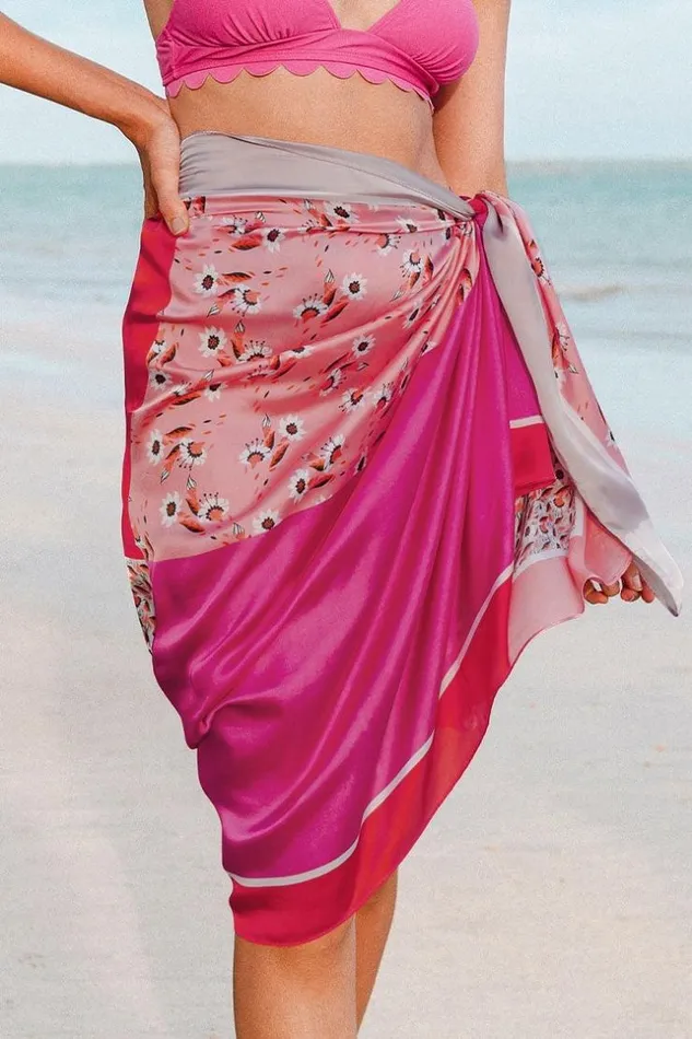 Women Sarong and Skirts Cupshe Laguna Beach Geometric Tie Waist Sarong Pink