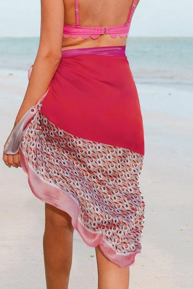 Women Sarong and Skirts Cupshe Laguna Beach Geometric Tie Waist Sarong Pink