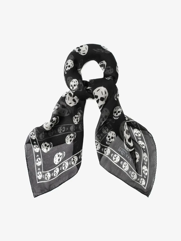Women Scarves Alexander McQueen Classic Silk Skull Scarf Black
