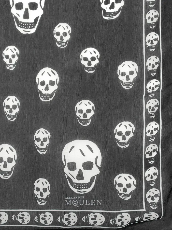 Women Scarves Alexander McQueen Classic Silk Skull Scarf Black