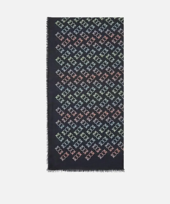 Women Scarves Pinko Monogram Print Cashmereblend Scarf Blackmulticoloured