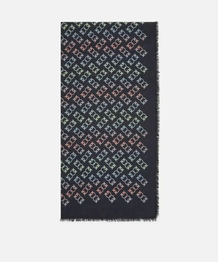 Women Scarves Pinko Monogram Print Cashmereblend Scarf Blackmulticoloured Women Scarves Pinko Monogram Print Cashmereblend Scarf Blackmulticoloured