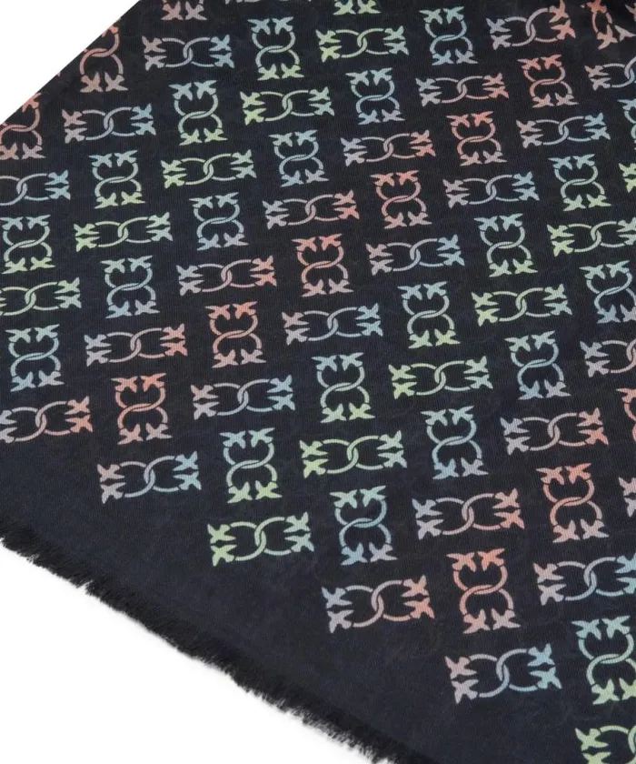Women Scarves Pinko Monogram Print Cashmereblend Scarf Blackmulticoloured Women Scarves Pinko Monogram Print Cashmereblend Scarf Blackmulticoloured
