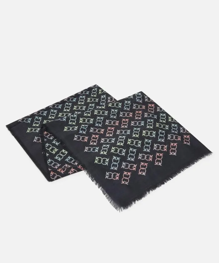 Women Scarves Pinko Monogram Print Cashmereblend Scarf Blackmulticoloured Women Scarves Pinko Monogram Print Cashmereblend Scarf Blackmulticoloured