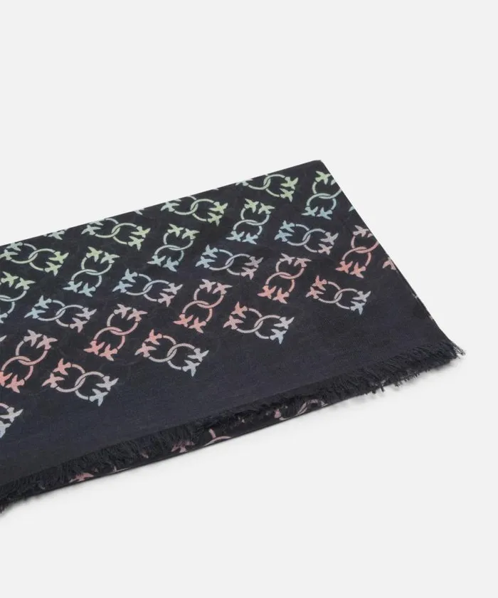 Women Scarves Pinko Monogram Print Cashmereblend Scarf Blackmulticoloured Women Scarves Pinko Monogram Print Cashmereblend Scarf Blackmulticoloured