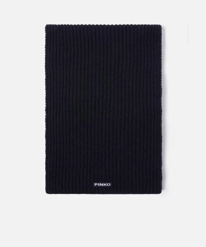 Women Scarves Pinko Ribbed Wool And Cashmere Scarf Dark Navy Blue