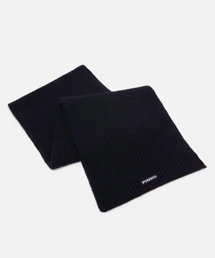 Women Scarves Pinko Ribbed Wool And Cashmere Scarf Dark Navy Blue Women Scarves Pinko Ribbed Wool And Cashmere Scarf Dark Navy Blue
