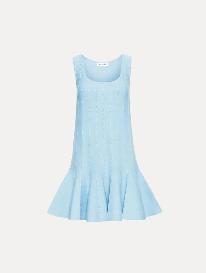 Women Sequin Embroidered Knit Mini Dress Light Blue Oscar De La Renta Dresses Women Sequin Embroidered Knit Mini Dress Light Blue Oscar De La Renta Dresses