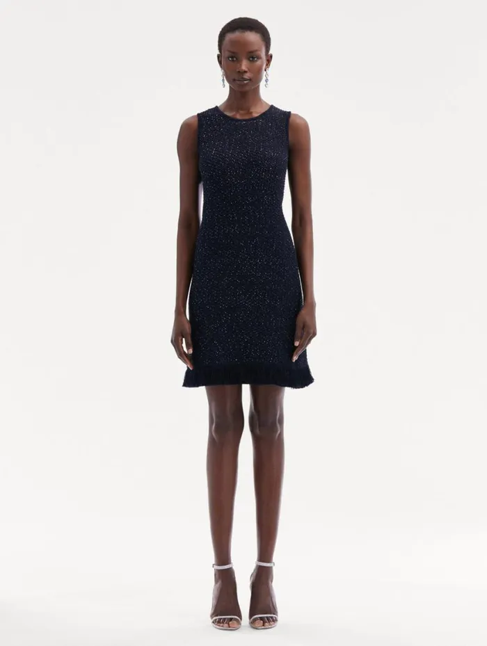 Women Sequin Tweed Dress Navy Oscar De La Renta Dresses Women Sequin Tweed Dress Navy Oscar De La Renta Dresses