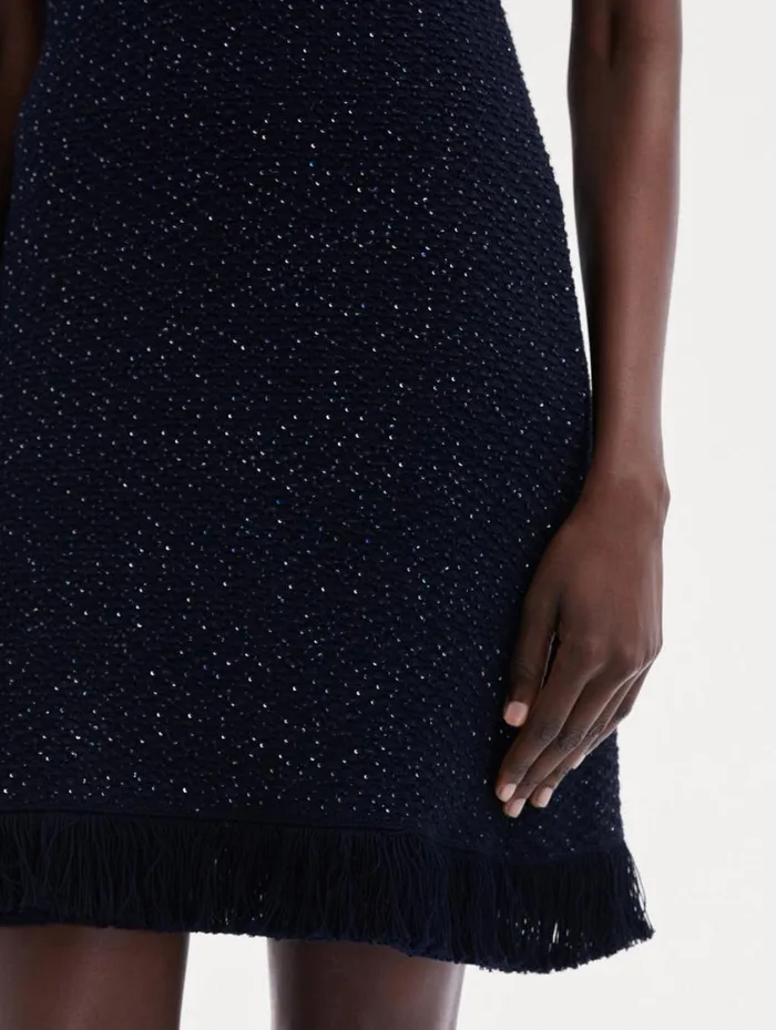 Women Sequin Tweed Dress Navy Oscar De La Renta Dresses Women Sequin Tweed Dress Navy Oscar De La Renta Dresses