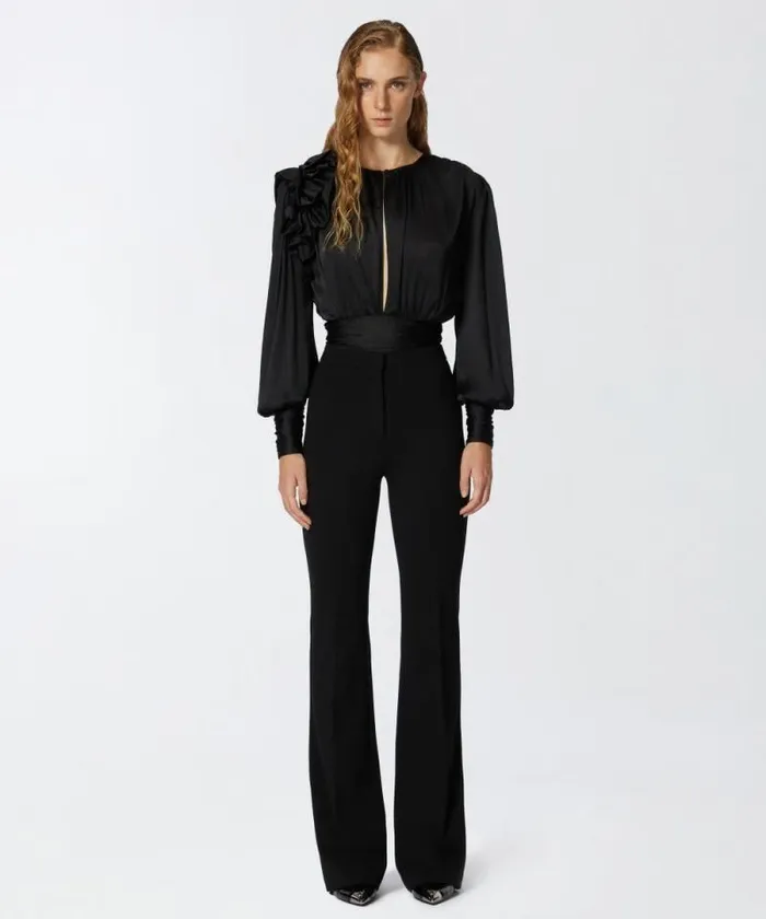 Women Shirts And Blouses Pinko Cropped Satin Blouse With Appliqus Limo Black Women Shirts And Blouses Pinko Cropped Satin Blouse With Appliqus Limo Black