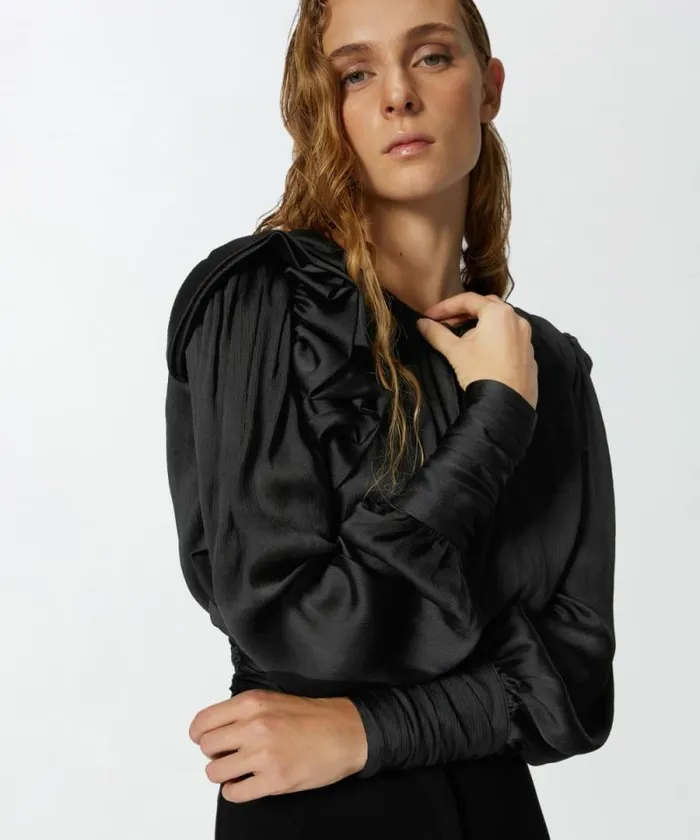 Women Shirts And Blouses Pinko Cropped Satin Blouse With Appliqus Limo Black Women Shirts And Blouses Pinko Cropped Satin Blouse With Appliqus Limo Black