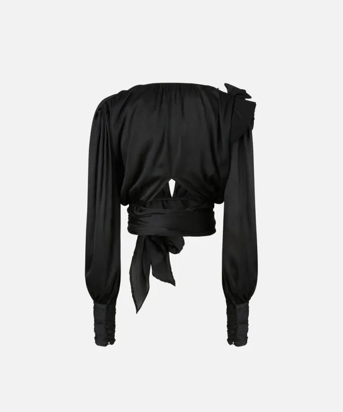 Women Shirts And Blouses Pinko Cropped Satin Blouse With Appliqus Limo Black Women Shirts And Blouses Pinko Cropped Satin Blouse With Appliqus Limo Black