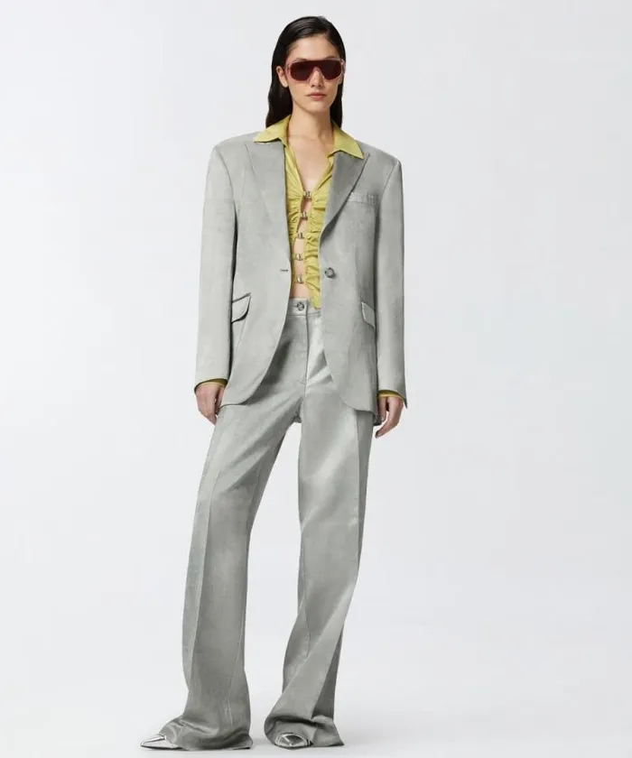 Women Shirts And Blouses Pinko Shiny Shirt With Gathering And Back Opening Shade Green Women Shirts And Blouses Pinko Shiny Shirt With Gathering And Back Opening Shade Green