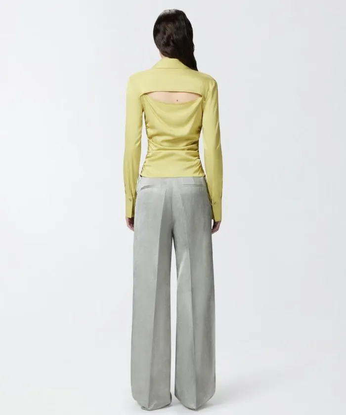 Women Shirts And Blouses Pinko Shiny Shirt With Gathering And Back Opening Shade Green Women Shirts And Blouses Pinko Shiny Shirt With Gathering And Back Opening Shade Green