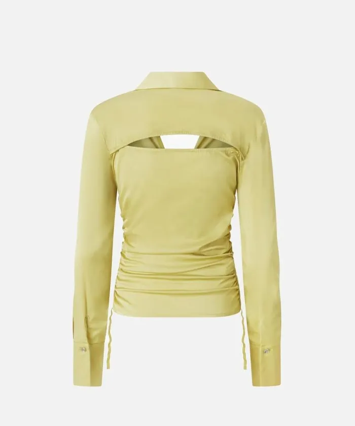 Women Shirts And Blouses Pinko Shiny Shirt With Gathering And Back Opening Shade Green Women Shirts And Blouses Pinko Shiny Shirt With Gathering And Back Opening Shade Green