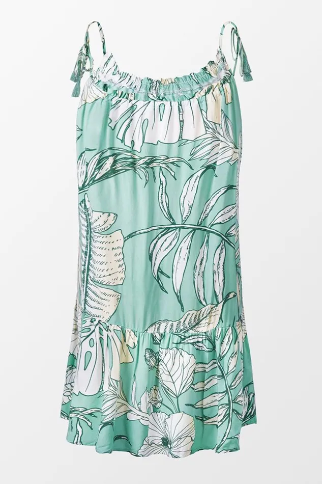 Women Short Dresses Cupshe Emmeline Leafy Ruffle Loose Waisted Drawstring Slip Dress Green