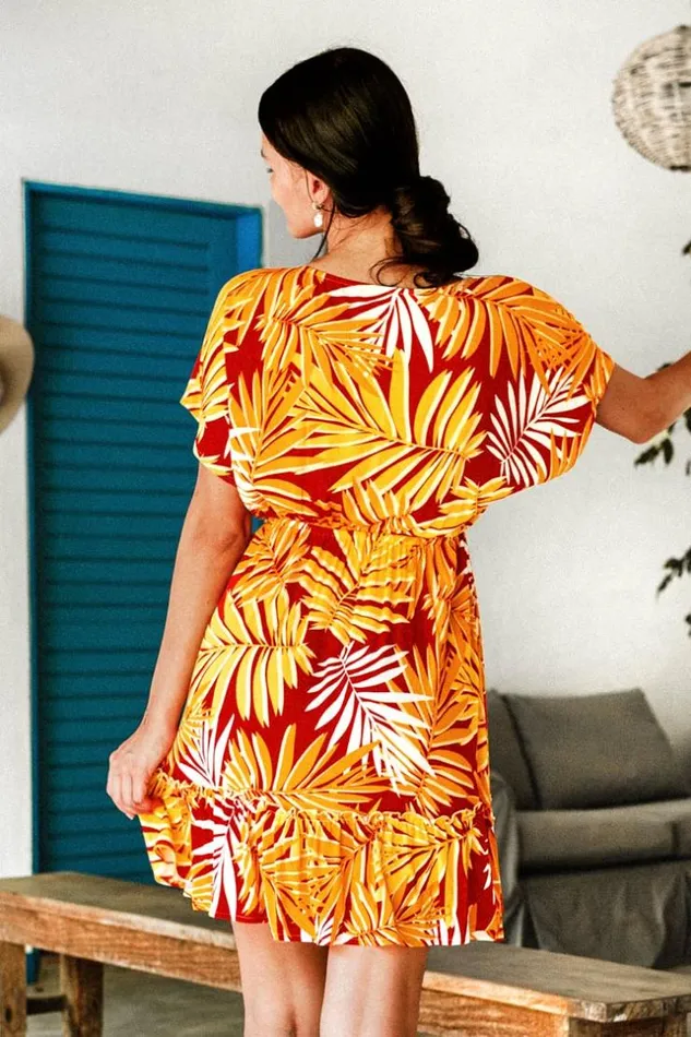 Women Short Dresses Cupshe Maiya Leafy Tie Front Dress Multicolor
