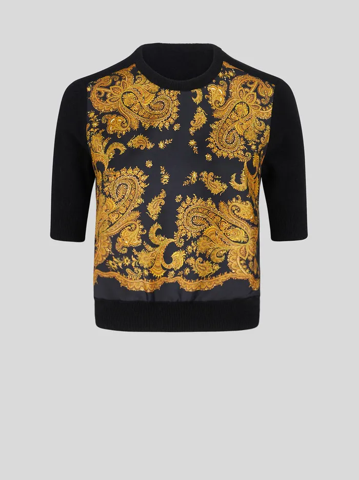 Women ShortSleeved Jumper With Silk Inserts Etro Knitwear