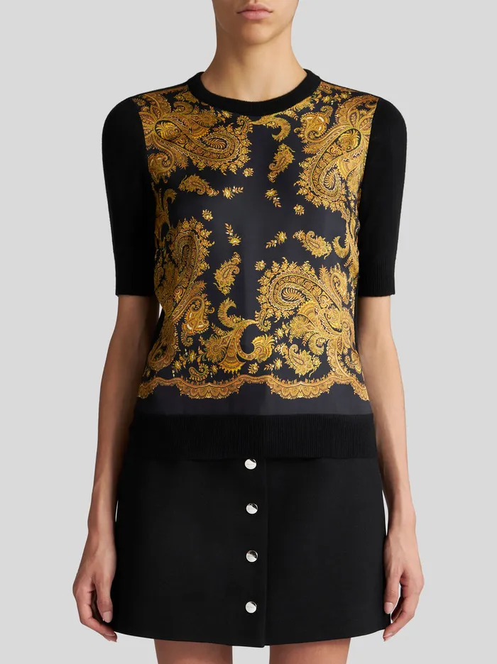 Women ShortSleeved Jumper With Silk Inserts Etro Knitwear