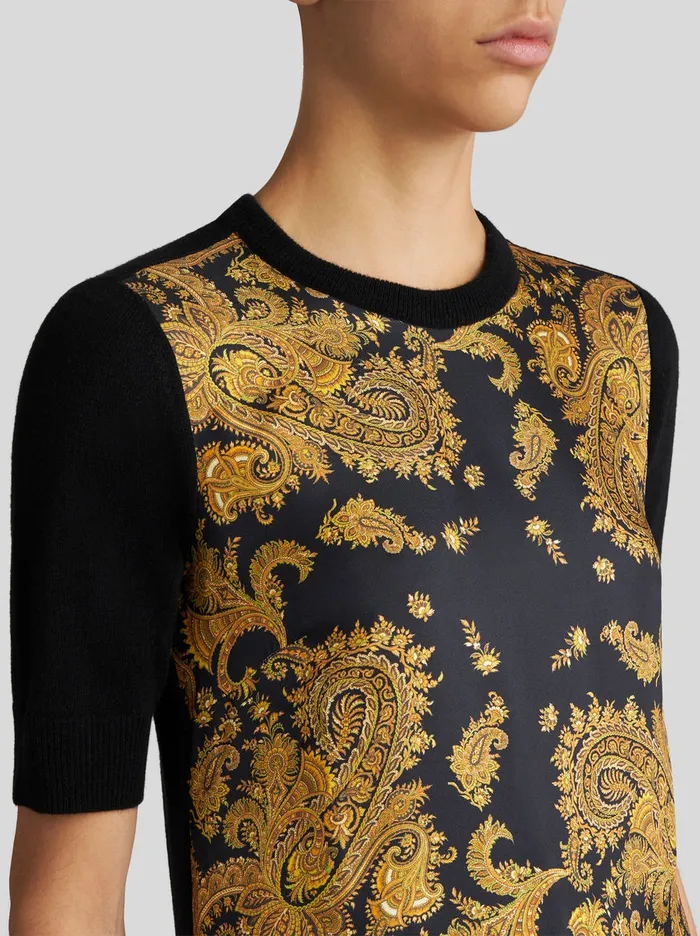 Women ShortSleeved Jumper With Silk Inserts Etro Knitwear