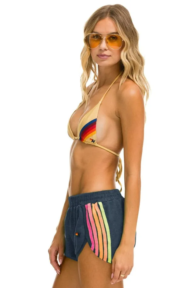 Women Shorts Aviator Nation 5 Stripe Jogger Shorts 8211 Heather Navy Neon