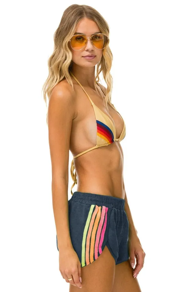 Women Shorts Aviator Nation 5 Stripe Jogger Shorts 8211 Heather Navy Neon