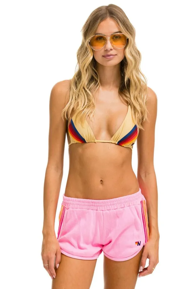Women Shorts Aviator Nation 5 Stripe Jogger Shorts 8211 Neon Pink Yellow