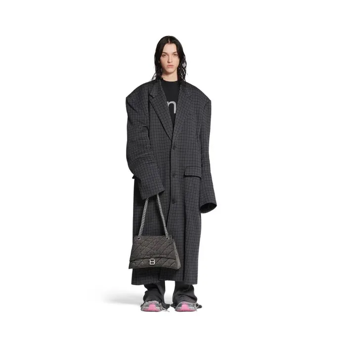 Women Shoulder Bags Balenciaga Crush Medium Chain Bag Quilted Denim In Black