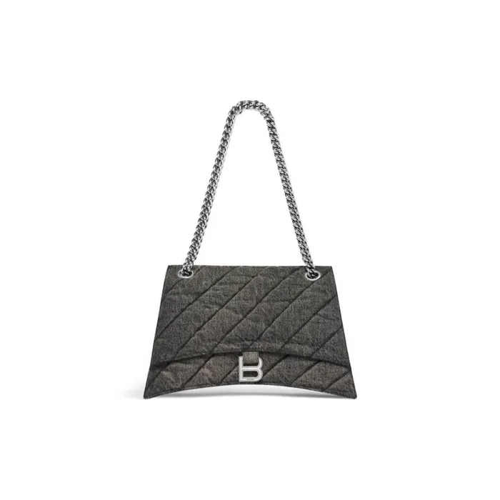 Women Shoulder Bags Balenciaga Crush Medium Chain Bag Quilted Denim In Black