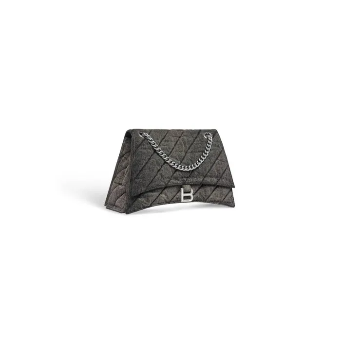 Women Shoulder Bags Balenciaga Crush Medium Chain Bag Quilted Denim In Black