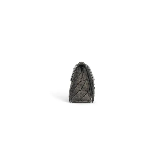 Women Shoulder Bags Balenciaga Crush Medium Chain Bag Quilted Denim In Black