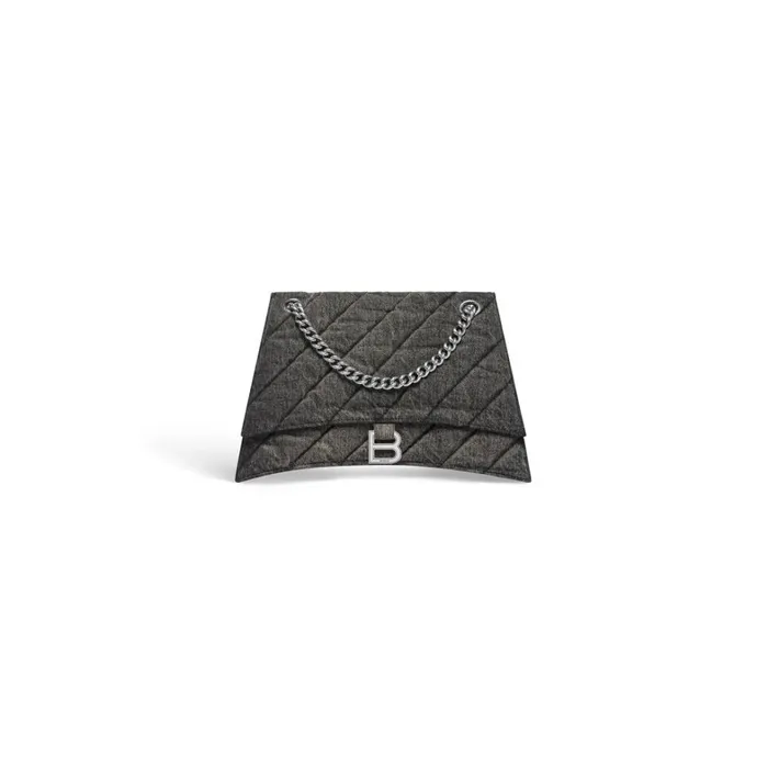 Women Shoulder Bags Balenciaga Crush Medium Chain Bag Quilted Denim In Black