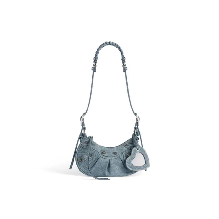 Women Shoulder Bags Balenciaga Le Cagole Xs Shoulder Bag Girly Allover Denim In Light Blue