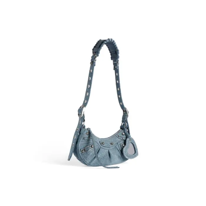 Women Shoulder Bags Balenciaga Le Cagole Xs Shoulder Bag Girly Allover Denim In Light Blue