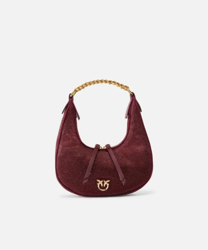 Women Shoulder Bags Pinko Fully Rhinestoned Mini Brioche Bag Hobo Metallic Browngold Women Shoulder Bags Pinko Fully Rhinestoned Mini Brioche Bag Hobo Metallic Browngold