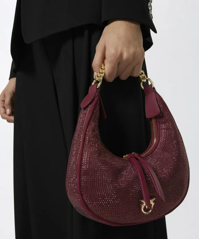 Women Shoulder Bags Pinko Fully Rhinestoned Mini Brioche Bag Hobo Metallic Browngold Women Shoulder Bags Pinko Fully Rhinestoned Mini Brioche Bag Hobo Metallic Browngold