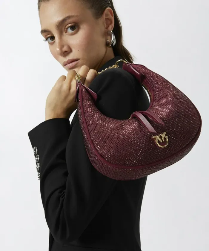 Women Shoulder Bags Pinko Fully Rhinestoned Mini Brioche Bag Hobo Metallic Browngold Women Shoulder Bags Pinko Fully Rhinestoned Mini Brioche Bag Hobo Metallic Browngold