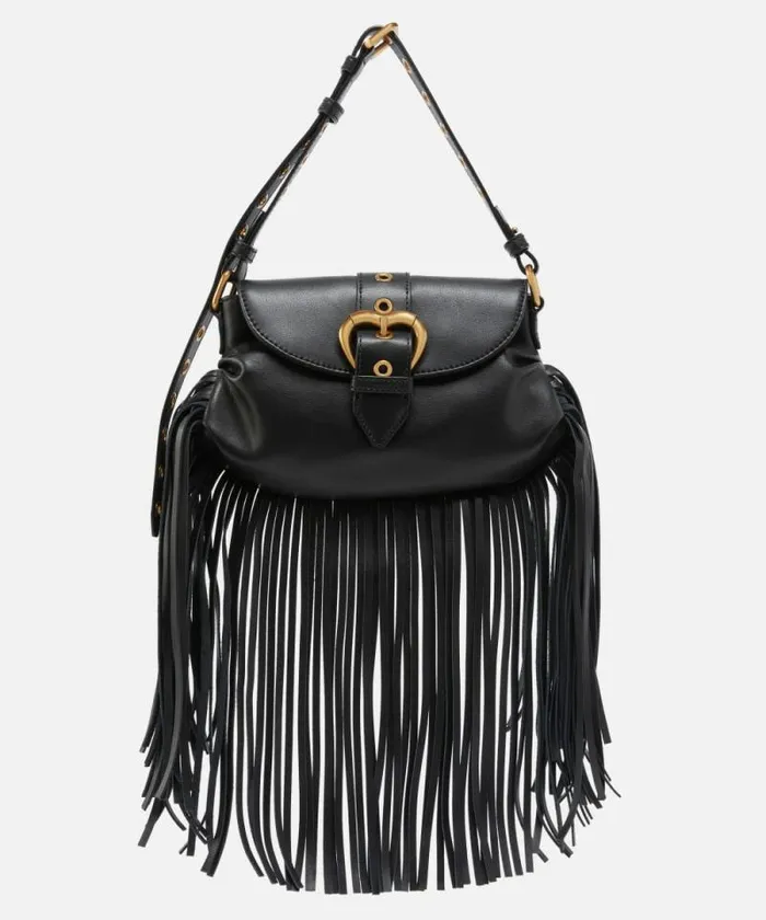 Women Shoulder Bags Pinko Jolene Mini Shoulder Bag With Long Fringing Blackantique Gold Women Shoulder Bags Pinko Jolene Mini Shoulder Bag With Long Fringing Blackantique Gold
