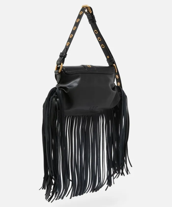 Women Shoulder Bags Pinko Jolene Mini Shoulder Bag With Long Fringing Blackantique Gold Women Shoulder Bags Pinko Jolene Mini Shoulder Bag With Long Fringing Blackantique Gold